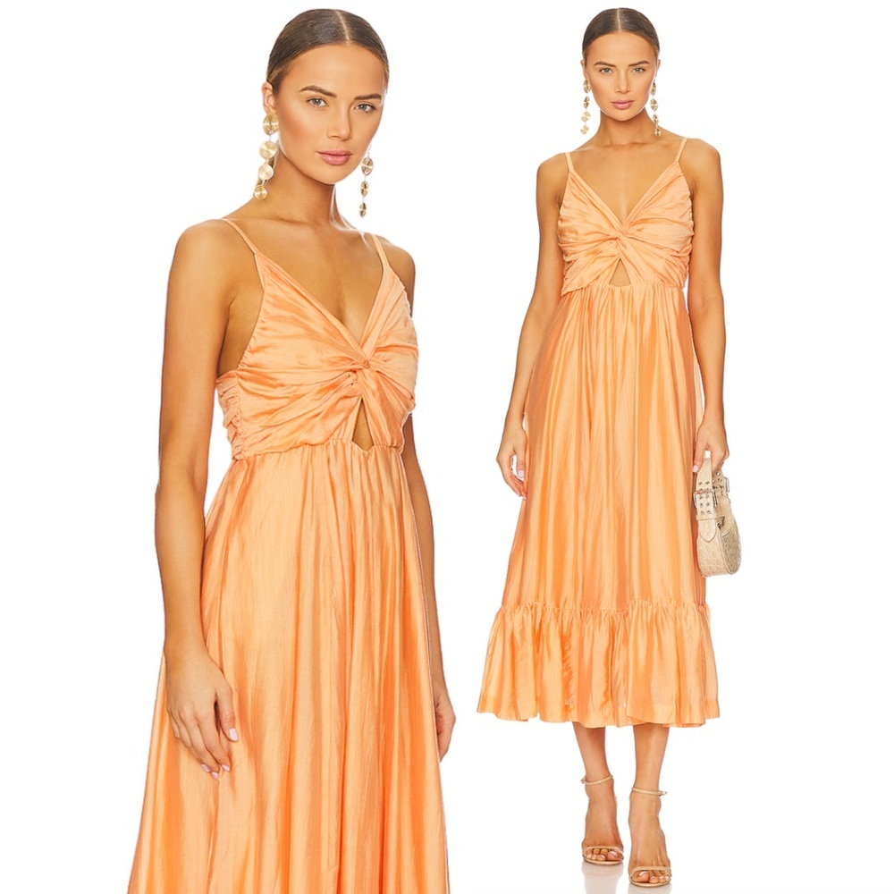 Sabina Musayev Peach Twist-Front Midi Dress